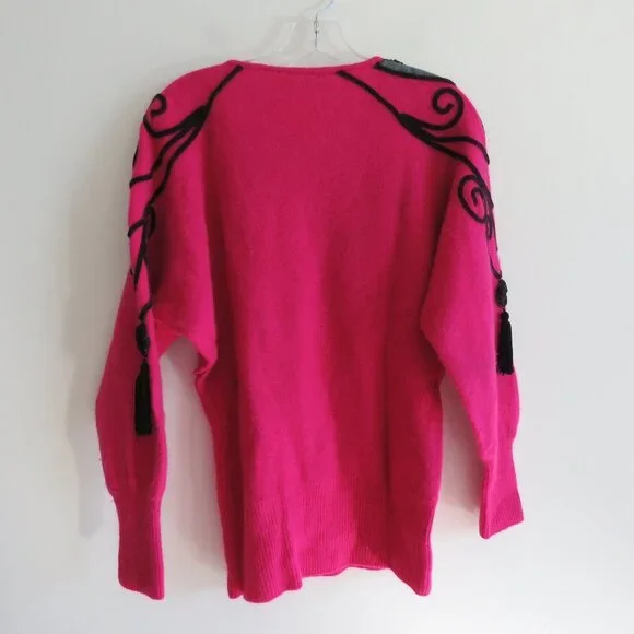 VINTAGE CEDARS Angora Lambswool Pink Beaded Dolman Sleeve Sweater - Size M - Picture 12 of 15